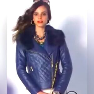 Leather Moto Jacket w/detachable faux fur color IMAN